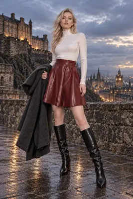 KİM Kİ O Kadın Bordo Kloş Suni Deri Etek