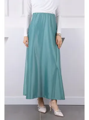 İmajButik Mint Yeşili Bel Lastikli Taşlı Saten Etek