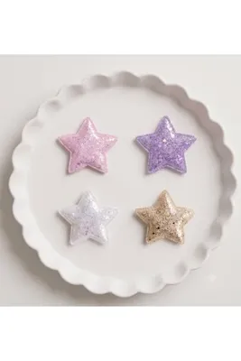 Jeevee Işıltılı Yıldız Figürlü Saçsız Bebek Tokası 4'lü Set