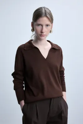 Defacto Regular Fit Polo Yaka Kahverengi Kazak F0405AX25WN