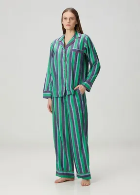 Polo Ralph Lauren-Lingerie Madison Yeşil Çizgili Pijama Takımı