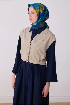 Belli Lacivert Çiçek Desen %100 Twill İpek Eşarp 4303 - 80