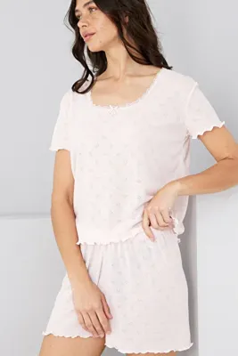 Siyah İnci pembe Pointel Ajurlu/Delikli Örme Şort Takım7892