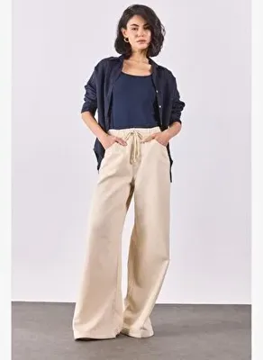 VENA Kadın Beli Lastikli Geniş Paça Pantolon Lyocell (Tencel™) - Off White