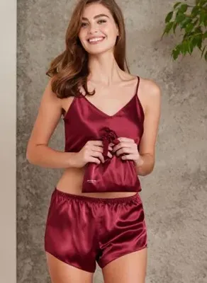 Pierre Cardin Crop'lu Saten Kadın Şort Takım - 467