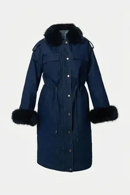 Kayra Suni Kürklü Denim Mont Lacivert