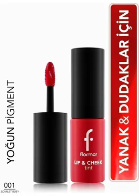 Flormar Lip & Cheek Su Bazlı 2'si 1 Arada Çok Amaçlı Jel Tint (001 Scarlet Ruby) 8682536066884
