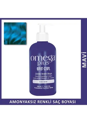 Omega Plus Bad Girl Mavi Geçici-Renkli Amonyaksız Saç Boyası 250 ml Krem Formda Uzun Süre Kalıcı Etki