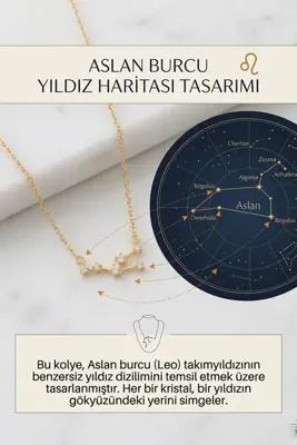 AURRARİ Yıldız Haritası Aslan Burçu Leo Çelik Kolye