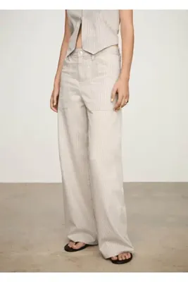 MANGO Woman Çizgili wideleg jean pantolon