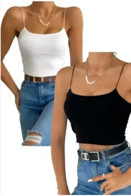 GRİLAND Askılı Crop Büstiyer Penye Bluz 2’li Set A Kalite Set