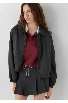 Mavi Kareli Antrasit Ceket Oversize / Geniş Kesim 1110892-91419