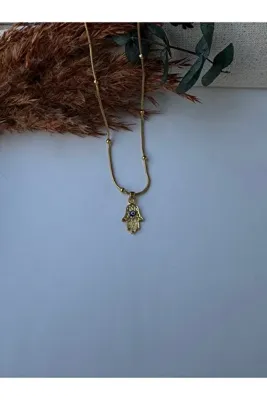 M Miel Kadın gold renk Fatma ana eli nazar paslanmaz çelik kolye