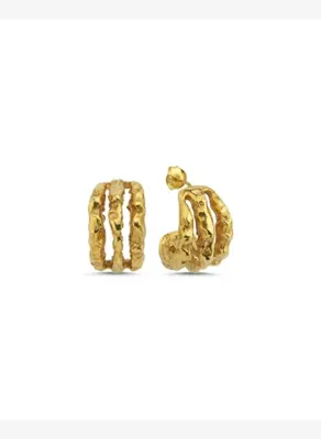 Linya Jewellery Terty Amorf Üçlü Halka Küpe Gold
