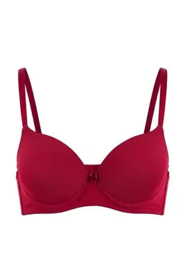 TRENDYOLMİLLA Bordo Tekli Micro Düz Push Up T-Shirt Bra Sütyen THMAW27SU00026