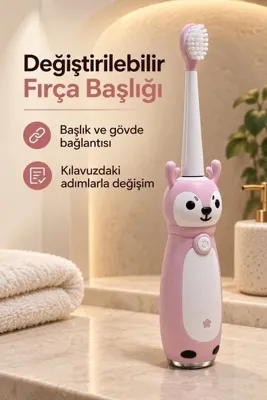 Mestore Çocuk Diş Fırçası Pembe Gövdeli Açma Kapama Düğmeli