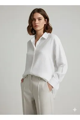 Meşe Moda Beyaz Dokulu Kadın Gömlek