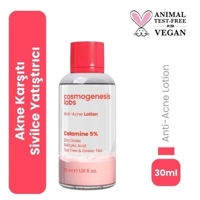 Cosmogenesis Labs Akne Karşıtı Losyon 30ml – Akne Yatıştırıcı, Siyah Nokta Azaltıcı Vegan (%5 Calamine – Yeşil Çay)