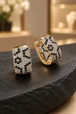 mosmoda Leopar Desen Gold Halka Küpe , Uzunluk:2cm Eni:1cm