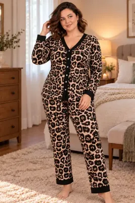 tarzımsüper Büyük Beden Premium Comfort Serisi Pamuklu Yumuşak Dokulu Önden Düğmeli Dantelli Lüks Pijama Takımı