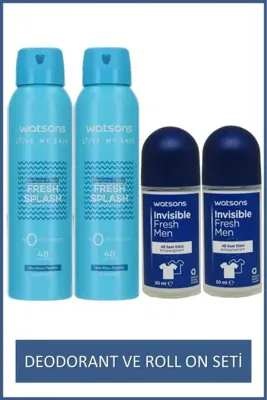 Watsons Invisible Fresh Men 48 Saat Etkili Roll On 2x50ml Ve Fresh Splash Deodorant 2x150ml