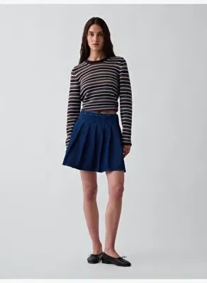 GAP Denim Pileli Mini Etek