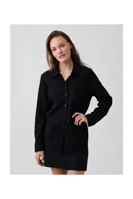 GAP V-HS Keten Kolay Giyilebilir Gömlek Gerçek Siyah %55 Keten Avrupa Keten Standardı (EFS), %45 Viskoz Rayon L