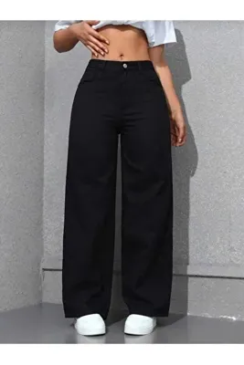 MAY JEAN Chtistian 90'S Siyah Palazzo Salaş Paça Yüksek Bel Jean Pantolon