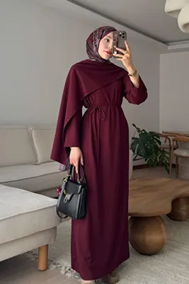 Ceylan Otantik Bordo Şal Yaka Elbise