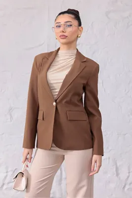 nisya Kadın Kahverengi Comfort Fit Blazer Ceket- Rahat Kalıp