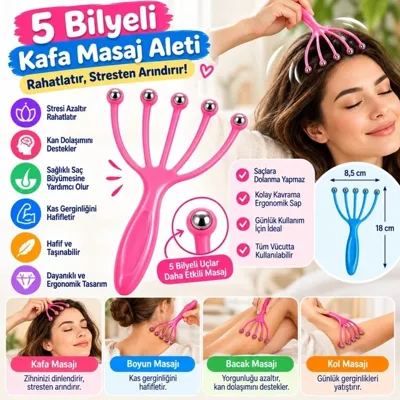 Diğer Ers Çok Fonksiyonlu 5 Uçlu Bilyeli Baş Boyun Bacak Kol Masaj Alet Rahatlatıcı Kafa Masaj Aparatı Adet Fiyatıdır