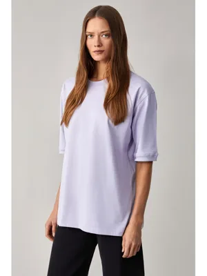 Grimelange Betsy Kadın %100 Pamuk Bisiklet Yaka Kısa Kollu Fit Relaxed LİLA T-Shirt