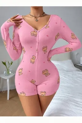 the DIFFerent Pembe Küçük ayıcık kalp baskılı pijama tulumu