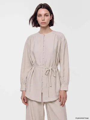 LCW Modest Kuşaklı Dokulu Kadın Gömlek Tunik