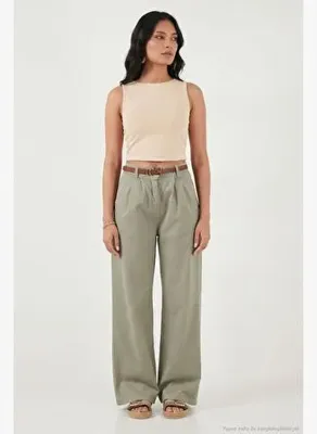 Lela Pamuklu Wide Leg Yüksek Bel Geniş Paça Kemerli Pantolon Kadın PANTOLON 668YP5429