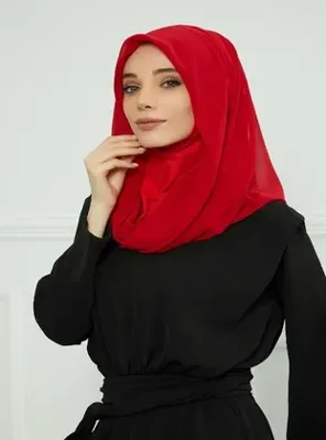Aisha's Design Penye İç Boneli Pratik Şifon Eşarp,Kırmızı,PS-45