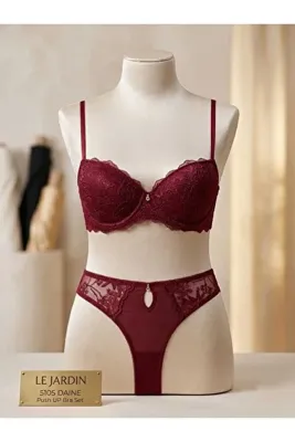 Le Jardin 5105 Daine - Kadın Dantelli Push Up Destekli Sütyen Takımı Dolgulu Tanga Alt Üst İç Giyim Seti