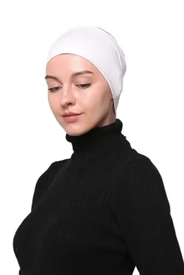 Altobeh Kadın Penye Dikişsiz Tesettür Bandana Bone Spor Saç Bandı-beyaz