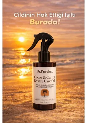 Dr. Purelux Bronzlaştırıcı Yağ | Kakao & Havuç & Hindistan Ceviz Içeren Bronzluk & Yoğun Nemlendirici 200 ml