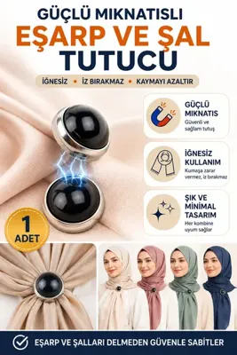 Hane Dostu Tekli Güçlü Mıknatıslı Eşarp ve Şal Tutucu İğnesiz Kaymaz Şal Sabitleyici Mıknatıs