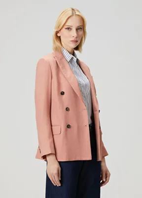 Kiton Regular Fit Pembe Kruvaze Yün Ceket