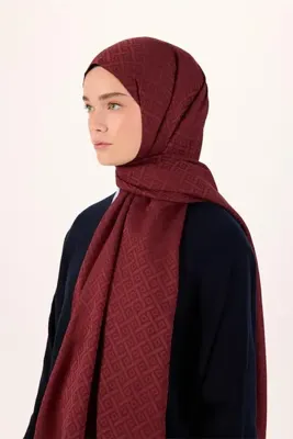 Silk Home Pamuk Polyester Liva Şal Bordo Desenli Tok Duruşlu 90x200