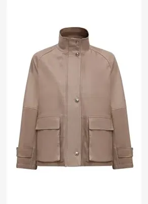 Derimod Fancy Kadın Bej Devrik Yaka Oversize Deri Mont 25WGD5625VE