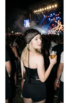 GUAPA Kadın Siyah El Örgüsü Boncuklu Saç Aksesuarı - Bohem Örgü Başlık ve Bandana