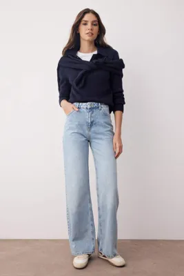 TRENDYOLMİLLA Açık Mavi Yüksel Bel Geniş Paça Wide Leg %100 Pamuk Non-Stretch Jeans TWOAW26JE00074