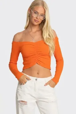 World Fashion Trends 2606 Önü Büzgülü Fitilli Turuncu Bluz