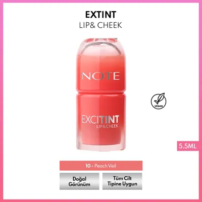 Note Cosmetics Note Excitint Lip & Cheek Dudak ve Yanak Renklendirici Tint Likit Ruj & Allık 10 Peach Veil