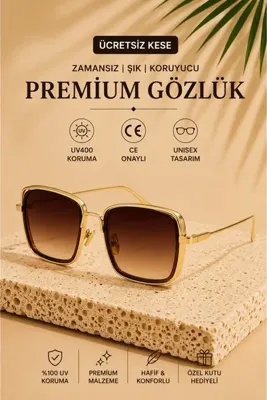 WATCHOFROYAL Güneş Gözlüğü Kadın & Erkek UV400 Cam Orjinal CE Belgeli GOLD-SİYAH EX657