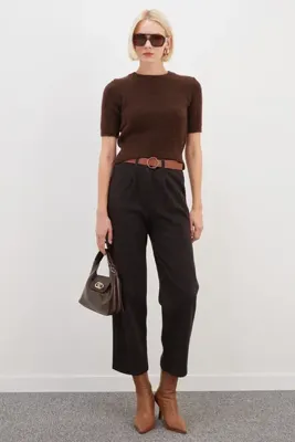 Fulla Moda Kırçıllı Kemerli Havuç Kesim Pantolon
