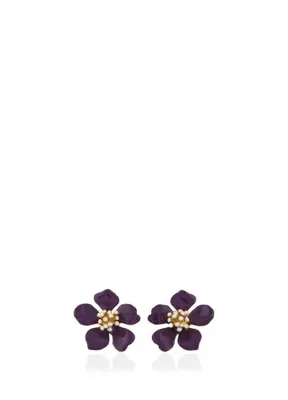 Milou Jewelry Cherry Blossom Mor Çiçek 22 Ayar Altın Kaplama Kadın Küpe